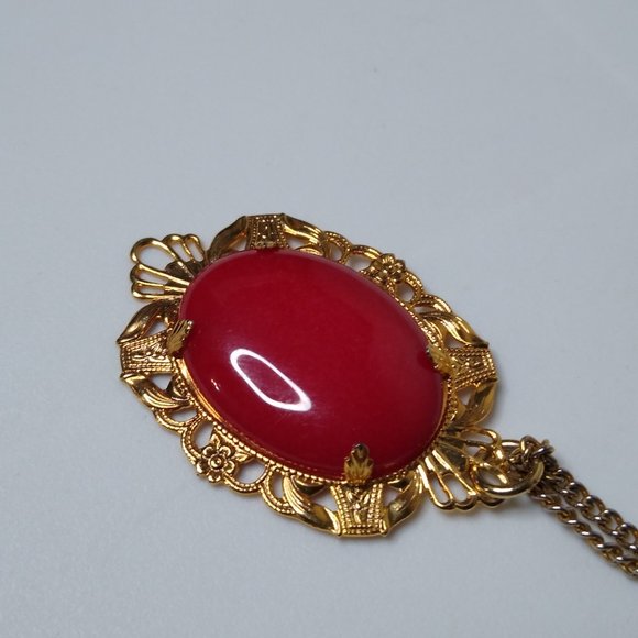 Vintage Red Pendant Necklace 23.5 Inches - Picture 7 of 15